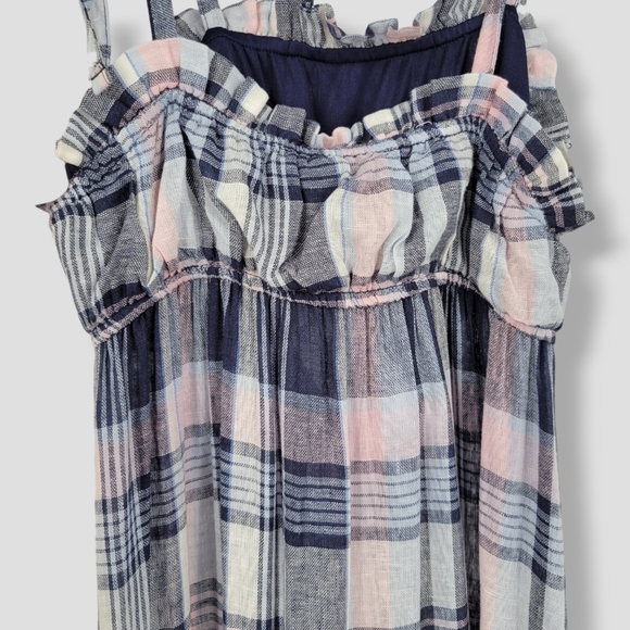 AQUA Linen Plaid Prairie Maxi Dress Navy - Picture 8 of 11